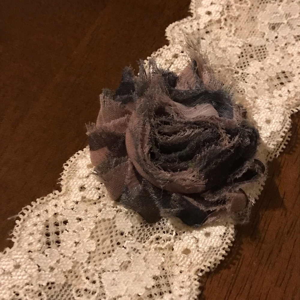 Ivory Lace Bridal Garter Camouflaged fabric flower